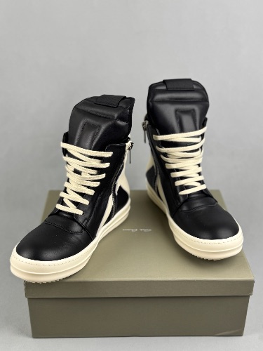 Rick Owens Geobasket sneakers in a black and milk colorway — 4