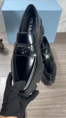 Prada Black Brushed Leather Monolith Loafers — 5