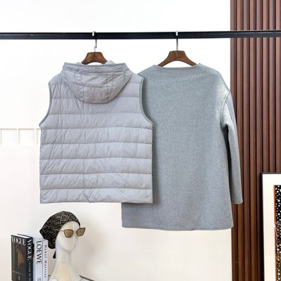 Moncler Reposse 3-in-1 Wool & Cashmere Short Down Jacket, which includes a detachable hooded quilted — 4