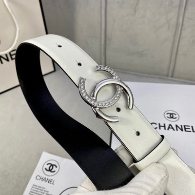 Chanel belt features white cowhide leather and a gold-tone CC buckle — 5