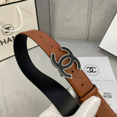 Chanel belt features a distinctive black and silver CC logo buckle — 3