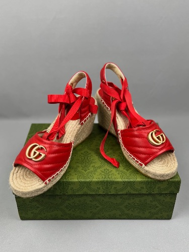 Gucci Red Leather Matelassé Platform Espadrille — 4