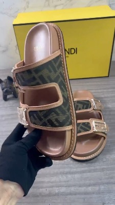 Fendi Feel sandals in a brown FF jacquard fabric — 5