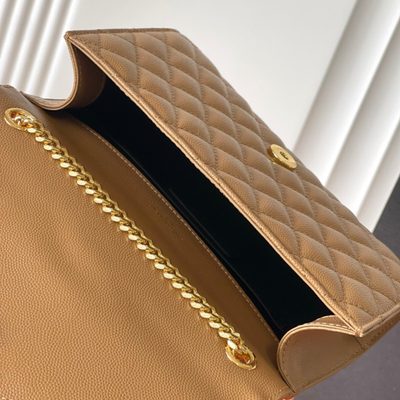 Saint Laurent grey grain de poudre textured leather envelope chain bag — 8