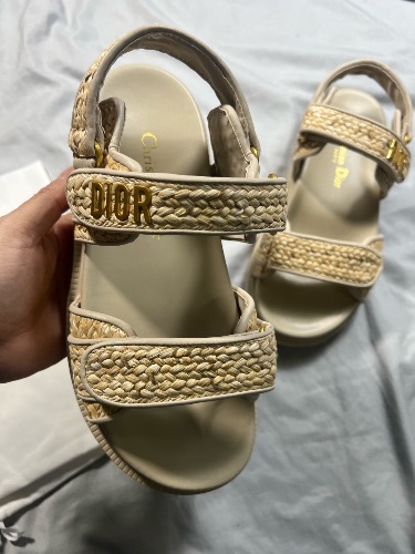 Dior Dioract Woven Raffia Dad Sandals in beige — 3