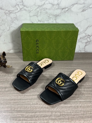 Gucci GG Marmont quilted black leather slide sandals — 3