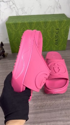 Gucci Interlocking G Rubber Platform Slides in pink — 5