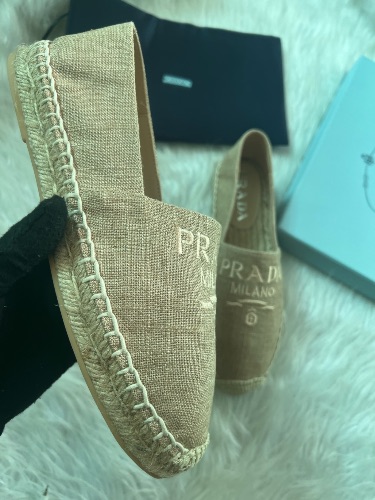 Prada Embroidered Logo Tan Jute Linen Espadrilles — 3