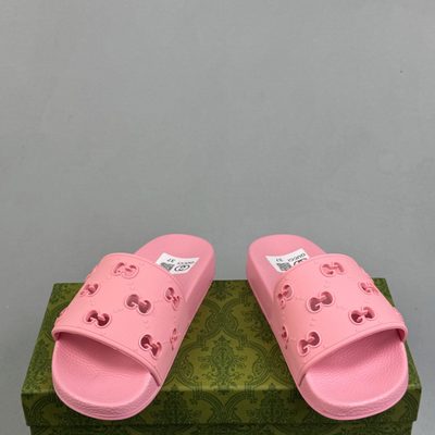 Gucci GG Slide Rubber Sandals in pink — 4