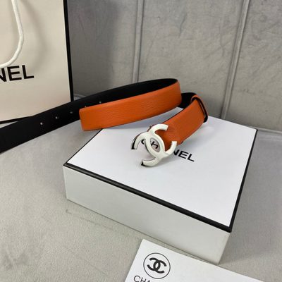 Chanel belt is crafted from orange grained calfskin leather and features a gold-tone interlocking CC — 8