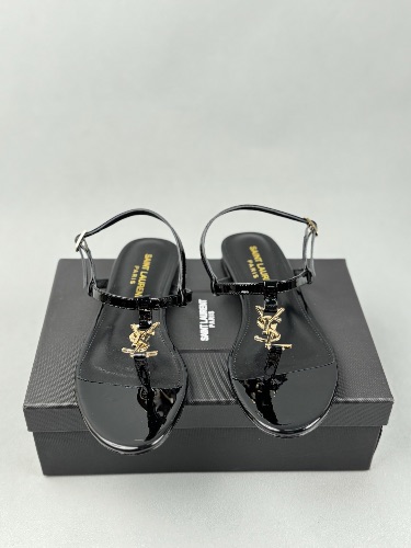 Saint Laurent Cassandra patent leather flat sandals — 3
