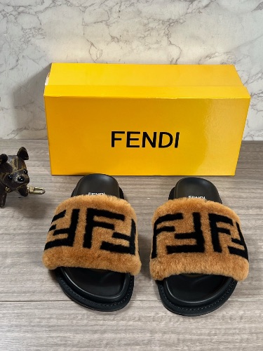 Fendi FF shearling brown slides — 3