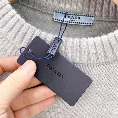 Prada light gray crew-neck knit sweater — 8