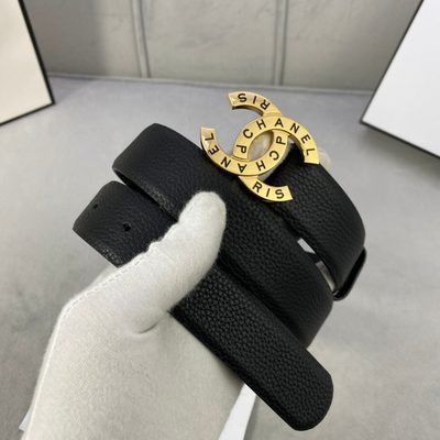 Chanel La Pausa CC belt features a textured black leather strap and a silver-tone metal buckle — 6