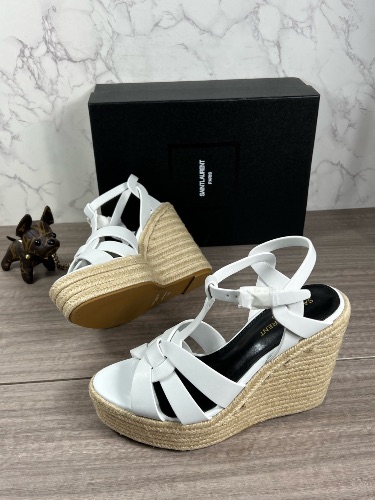 Saint Laurent Tribute woven leather espadrille wedge sandals
