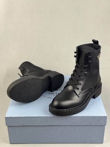 Prada black brushed leather and Re-Nylon ankle boots