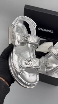Chanel metallic silver leather "Dad" sandals — 5