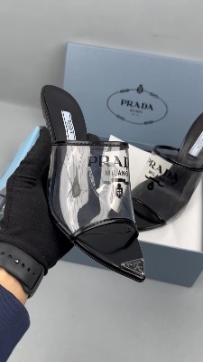 Prada Logo Vinyl & Leather Pointy-Toe heels — 5