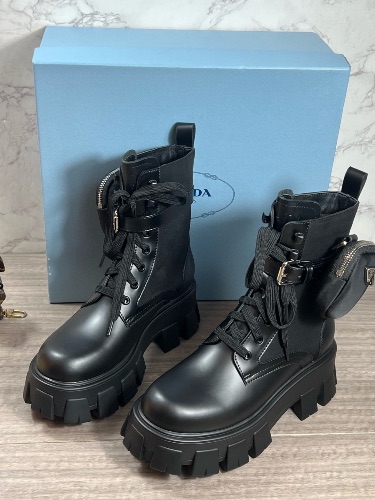 Prada Monolith Brushed Leather and Re-Nylon Boots — 3