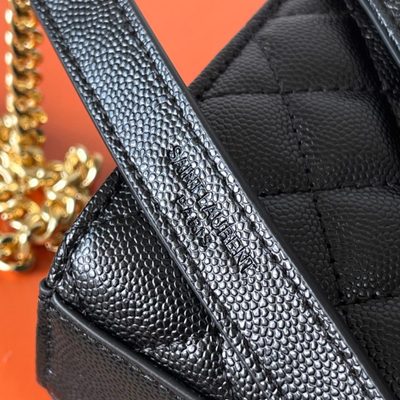 Saint Laurent grey grain de poudre textured leather envelope chain bag — 6