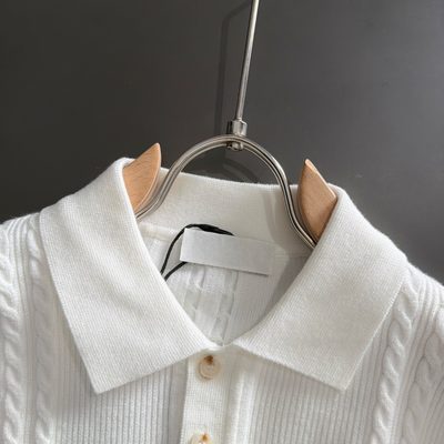 Burberry long-sleeved cable-knit polo sweater — 5