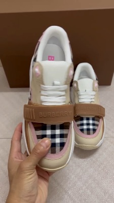 Burberry Check Cotton and Leather Sneakers — 5