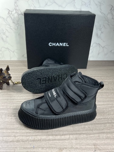 Chanel black nylon high-top sneakers