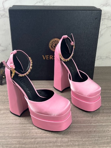 Versace Medusa Aevitas Platform Pumps in pink satin — 4