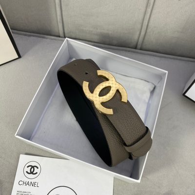Chanel belt features a silver-tone CC logo buckle engraved with a repeating Chanel logo pattern — 7