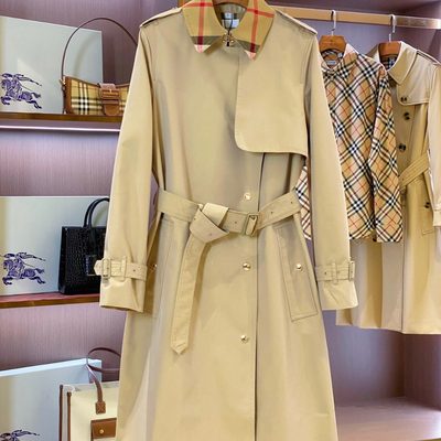Burberry check-collar trench coat — 9
