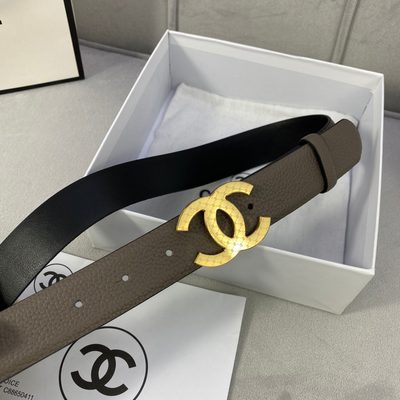 Chanel belt features a silver-tone CC logo buckle engraved with a repeating Chanel logo pattern — 5