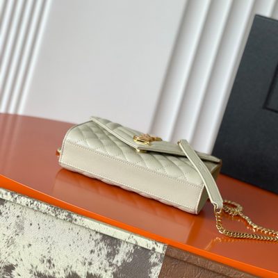 Saint Laurent grey grain de poudre textured leather envelope chain bag — 4