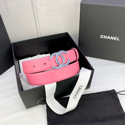 Chanel hot pink leather belt featuring a gold-tone CC buckle — 9