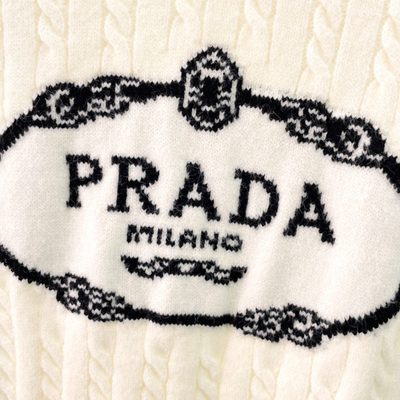 Prada black cable-knit crewneck sweater — 6