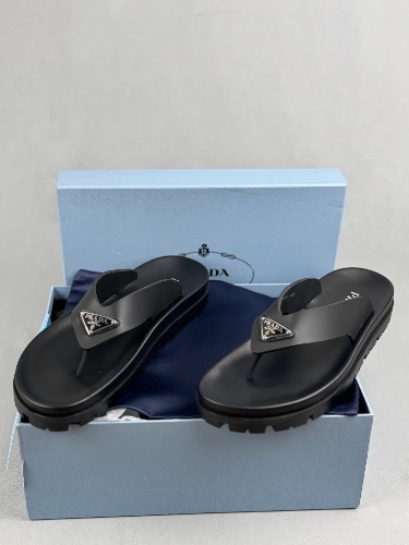 Prada black rubber logo thong sandals