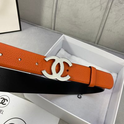 Chanel belt is crafted from orange grained calfskin leather and features a gold-tone interlocking CC — 6