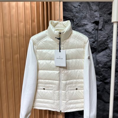 Moncler White Cotton Zip-Up Sweatshirt with Nylon Front — 4