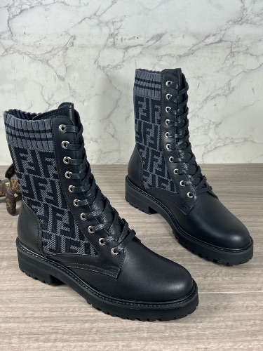 Fendi Rockoko black leather combat boots