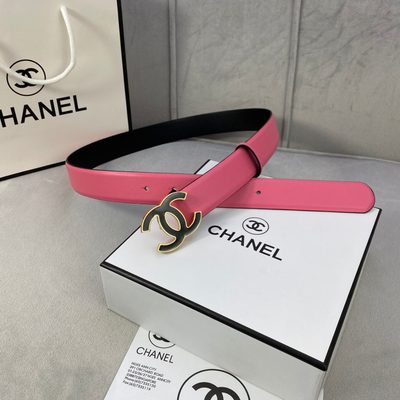Chanel hot bubble gum pink leather belt featuring a silver-tone interlocking CC buckle — 5