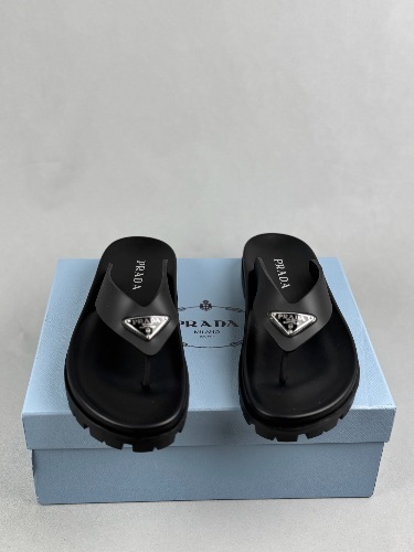 Prada black rubber logo thong sandals — 3