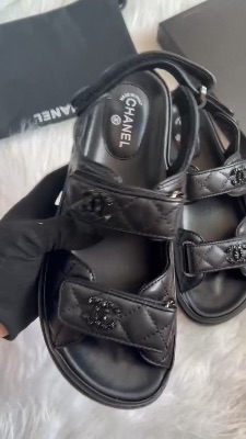 Chanel black leather quilted "Dad" sandals — 5