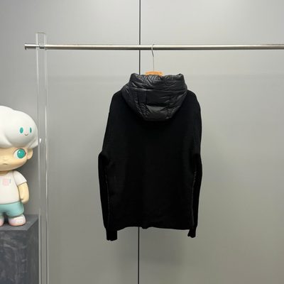 Moncler Black Padded Wool / Cashmere-Blend Zip-Up Cardigan — 9