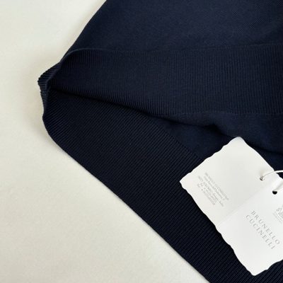 Brunello Cucinelli navy blue fine-knitted short-sleeve polo shirt — 6
