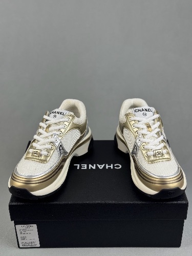 Chanel white and gold mesh CC logo runners — 4