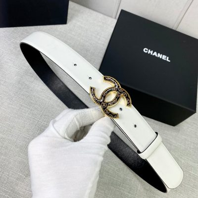 Chanel white reversible leather belt featuring a silver CC logo buckle — 6