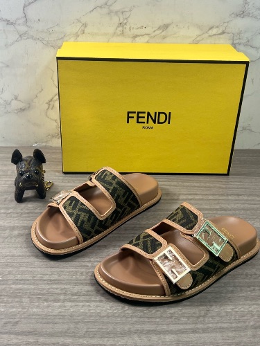 Fendi Feel sandals in a brown FF jacquard fabric — 3
