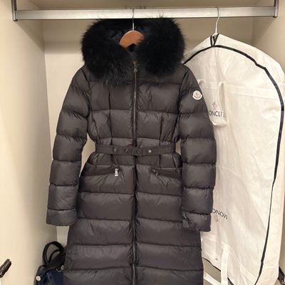Moncler Boedic hooded shearling-trimmed long down jacket — 7