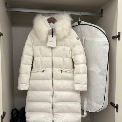 Moncler Boedic hooded shearling-trimmed long down jacket — 6
