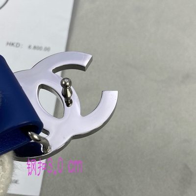 Chanel blue leather belt features a distinctive textured gold CC logo buckle — 6