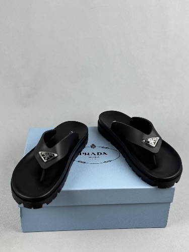 Prada black rubber logo thong sandals — 4